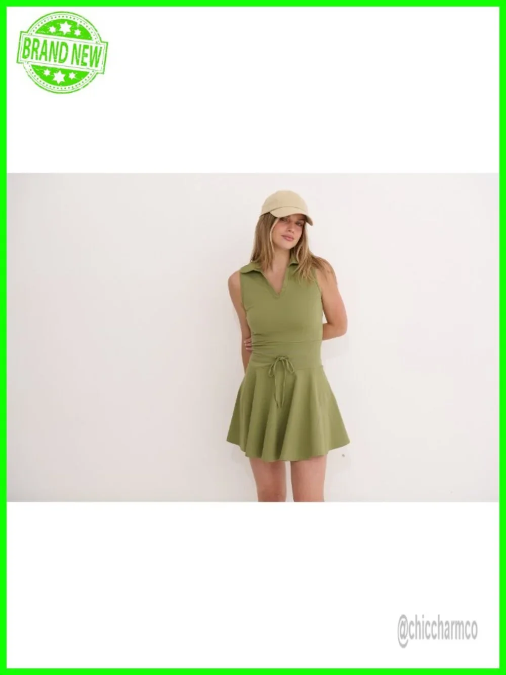Women's 2 Piece Tennis Dress Set with Built-in Shorts, Polo Neck Sleeveless